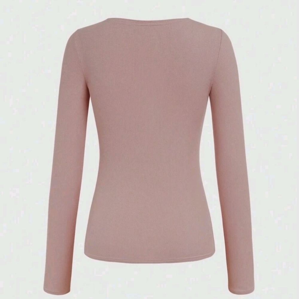 Shein Ribbed Knit Long Sleeve Dusty Pink Slim Fit V Neck Henley Top Size XS - Picture 3 of 12